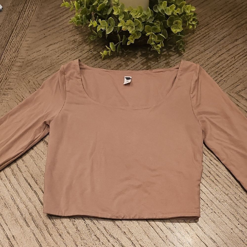 BP. Taupe Long Sleeve Square Neck Crop Top XS